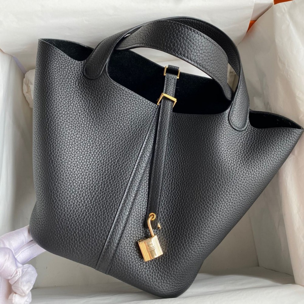 High Quality Replica Hermes Picotin Lock 22 Handmade Bag in Black Clemence Leather $ 399 USD